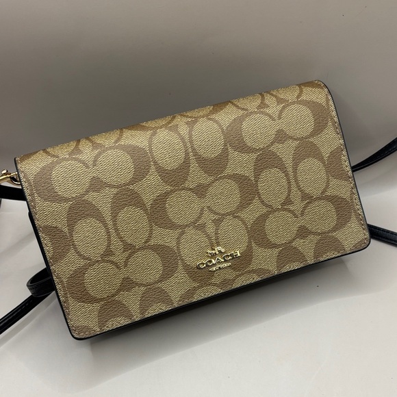 Coach Handbags - Coach Tan and Black Signature Crossbody Bag